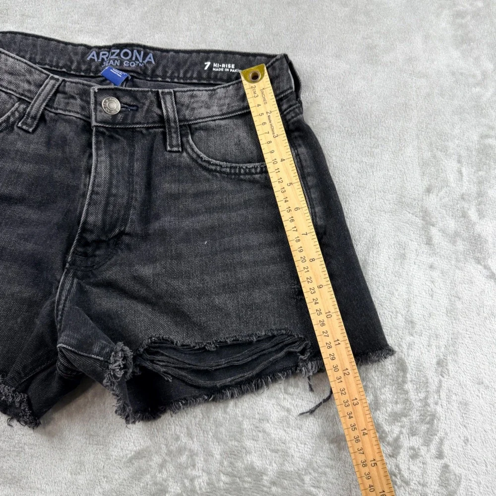 Arizona Jean Co Black Distressed Denim Shorts Women's Size 7 Hi-Rise Cotton